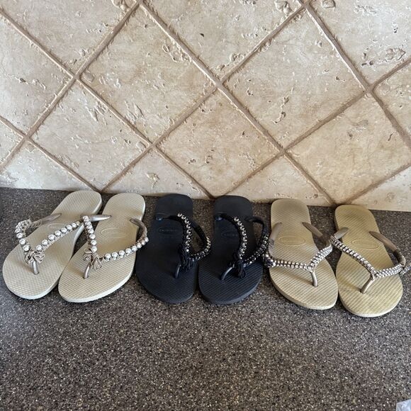 Havaianas Top Flip Flop Lot Women's US Sz 6 Tropical Resortwear  Lot Of 3 - Picture 1 of 4